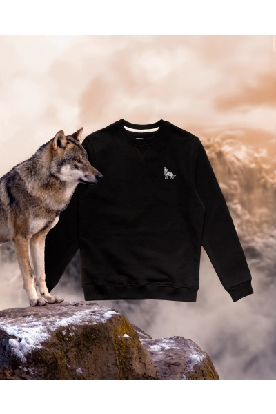 Bluza męska Basic z wilkiem szarym - czarna
